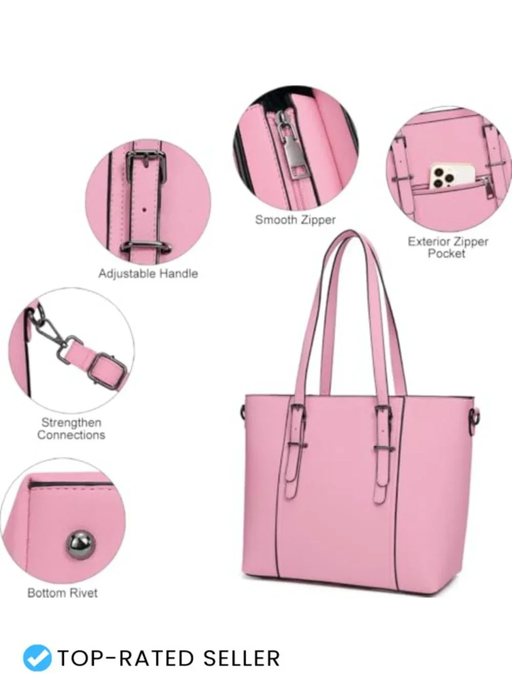 Faux Leather Satchel Tote Purse with Crossbody Strap for Women